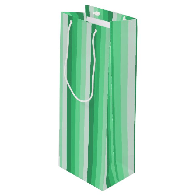 Grüne Schattenstreifen Geschenktüte Für Weinflaschen (Vorderseite Schrägansicht)
