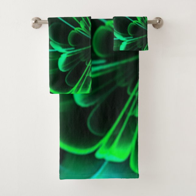 Grüne Schattierungen Stilisierte Blume Half Coroll Badhandtuch Set (Insitu)