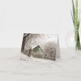 Grüne Scheune im Schnee Dankeskarte