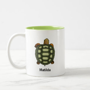 Grüne Schildkröte mit bearbeitbarem Namen & Monogr Zweifarbige Tasse