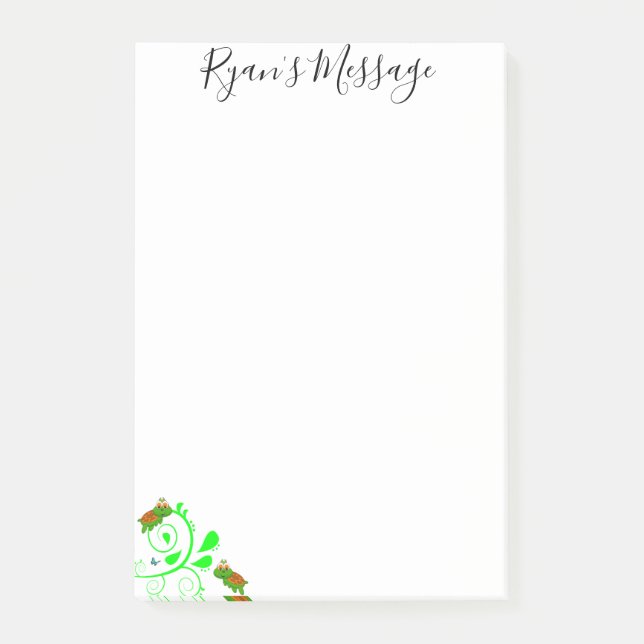Grüne Schildkröten, floral Post-it Klebezettel (Vorderseite)