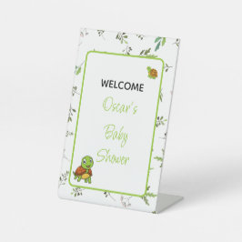 Grüne Schildkröten zwei Blätter Muster Babyshowe Sockelschild