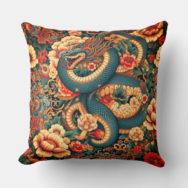 Grüne Schlange Blume Kissen (Vorderseite)