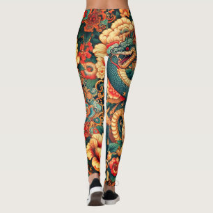 Grüne Schlange Blume Leggings