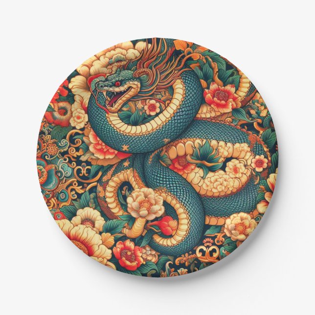 Grüne Schlange Blume Pappteller (Vorderseite)