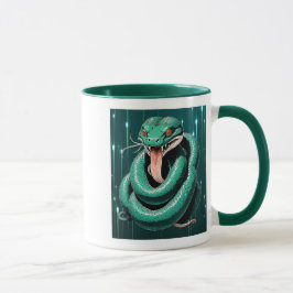 Grüne Schlange mit roten Augen. Tasse