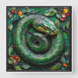 🐍 Grüne Schlange Moderne Natur-Heimdekoration 🐍 Quadratische Wanduhr
