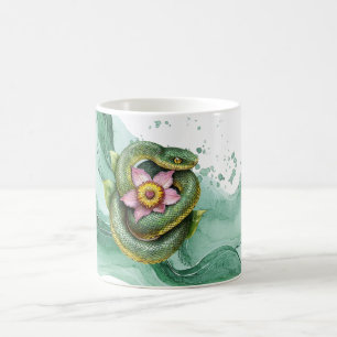 Grüne Schlange Rosa Blume Kaffeetasse