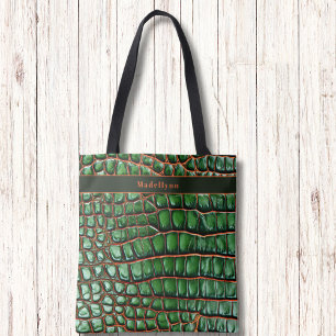 Grüne Schlangenleder-Muster Moderne Monogramm-Tasc Tasche