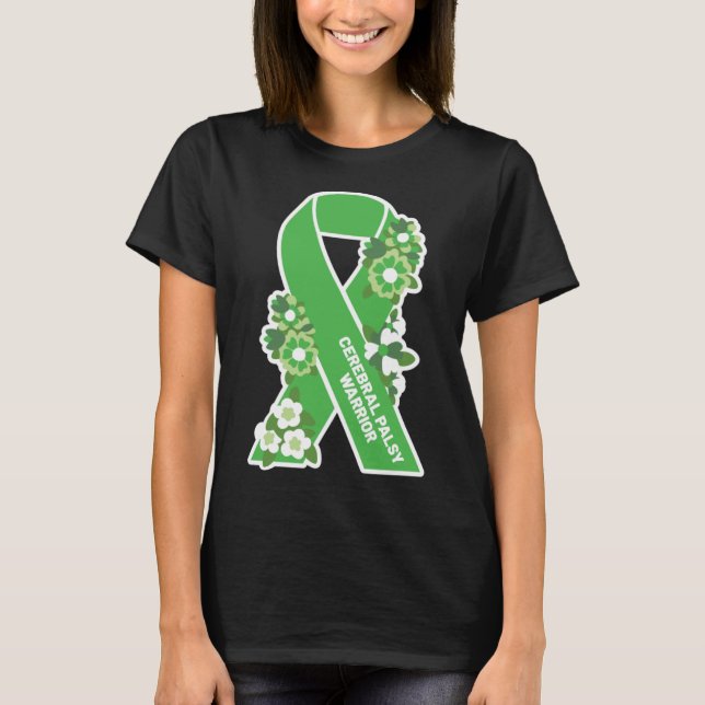 Grüne Schleife und Blume Frauen Hirnhautentzündung T-Shirt (Vorderseite)