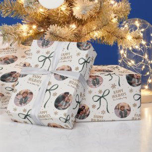 Grüne Schleifen Familienfoto Weihnachten Geschenkpapier