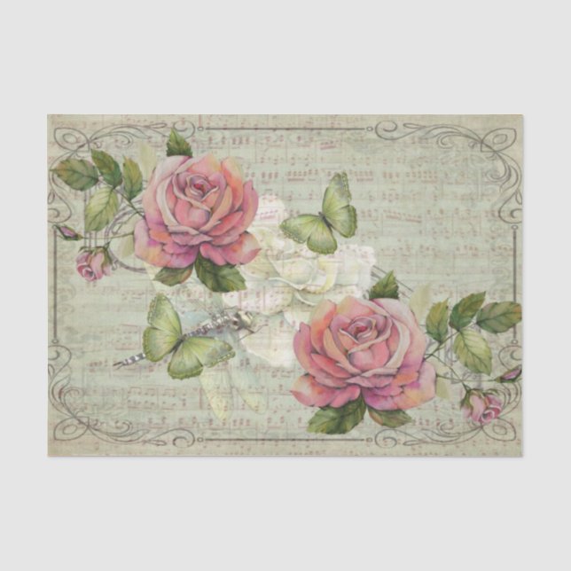 Grüne Schmetterlinge in einem Rosenparadies Seidenpapier (Vorderseite)