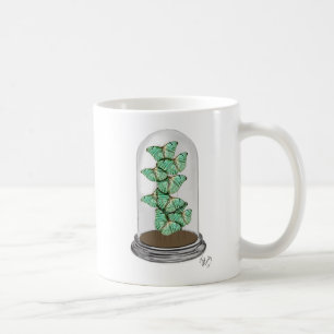Grüne Schmetterlinge in Glasglocke 2 Kaffeetasse