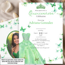 Grüne Schmetterlinge Kleid Tiara Foto Quinceanera