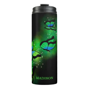 Grüne Schmetterlinge Thermosbecher