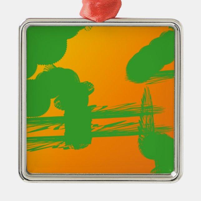 grüne Schmuckstücke in Orange Silbernes Ornament (Vorne)