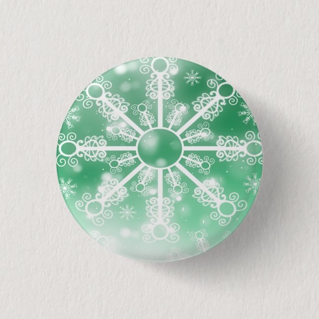 Grüne Schneeflocke Button (Vorderseite)
