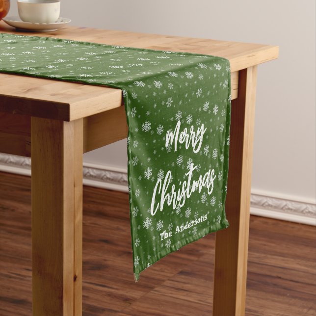 Grüne Schneeflocken Festive Moderne frohe Weihnach Großer Tischläufer (Beispiel)