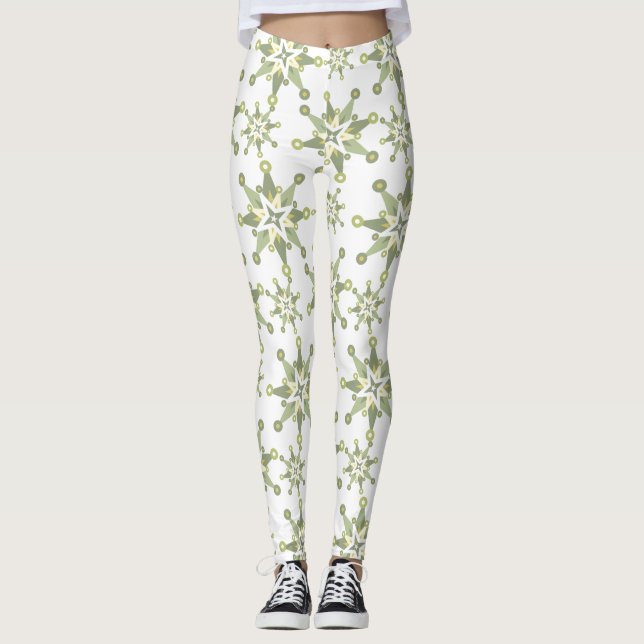 Grüne Schneeflocken Leggings (Vorderseite)