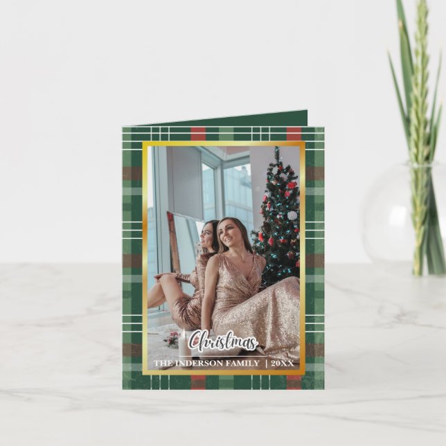 Grüne Schotten-Weihnachtsgrußkarte, gefalteter Fei Karte (Vorderseite)