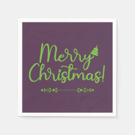 Grüne Schrift Frohe Weihnachten auf Violetpapier Serviette