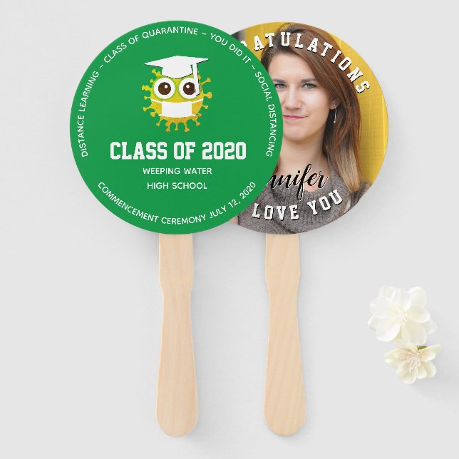 Grüne Schulfarben, Personalisierter Abschluss 2020 Fächer (Vorne und Hinten)