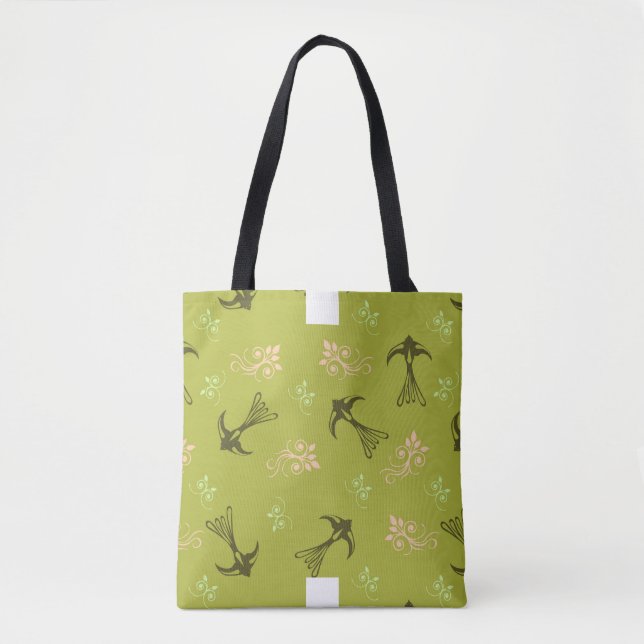 Grüne Schwalbe Blume Muster Tote Tasche (Vorderseite)