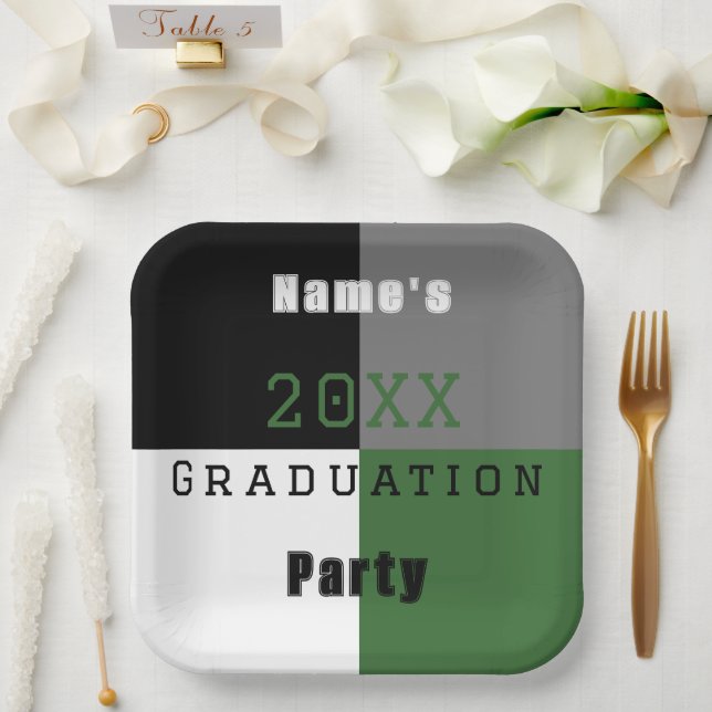Grüne schwarz-weiße Graduierungspartei Pappteller (Hochzeit)