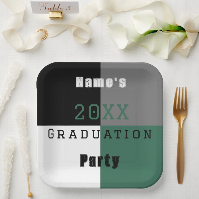 Grüne schwarz-weiße Graduierungspartei Pappteller (Hochzeit)