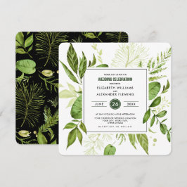 Grüne Schwarze Botanische Wasserfarbenhochzeit Einladung