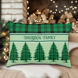 Grüne schwarze, gemütliche Tartan Pine Trees Dekokissen