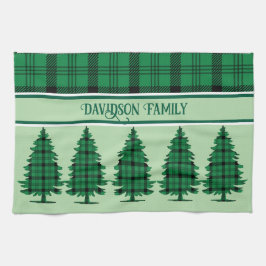 Grüne schwarze, gemütliche Tartan Pine Trees Geschirrtuch