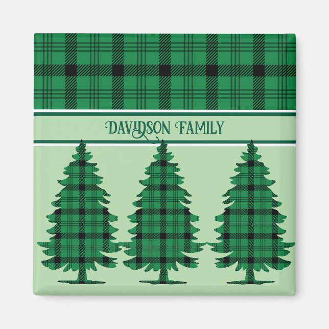 Grüne schwarze, gemütliche Tartan Pine Trees Magnet (Vorne)