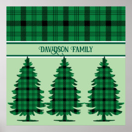 Grüne schwarze, gemütliche Tartan Pine Trees Poster