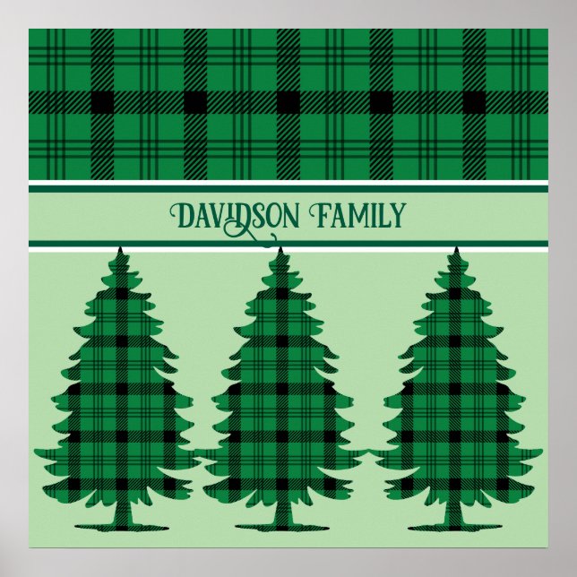 Grüne schwarze, gemütliche Tartan Pine Trees Poster (Vorne)