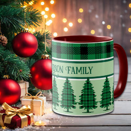 Grüne schwarze, gemütliche Tartan Pine Trees Tasse
