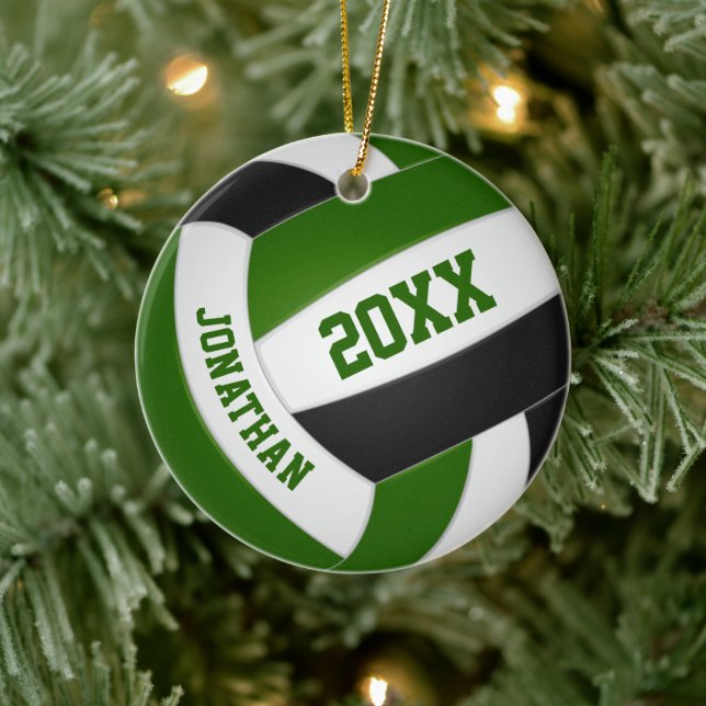 Grüne schwarze Girls - Mannschaft spielt Volleybal Keramik Ornament (Baum)