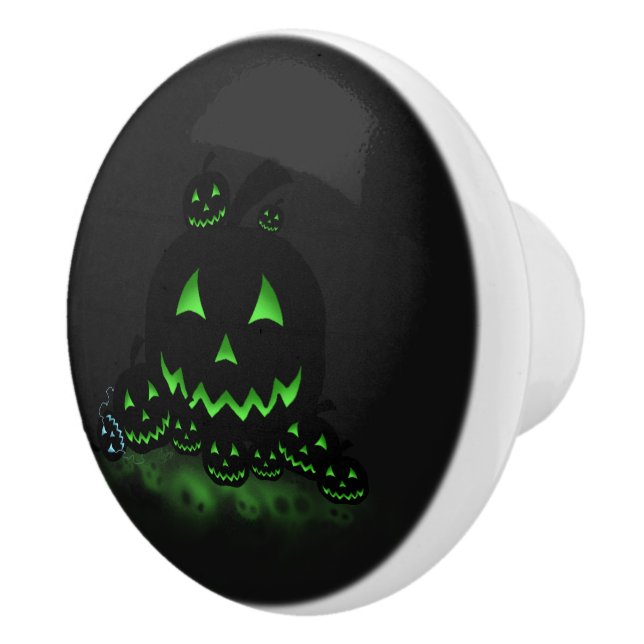 Grüne, schwarze Halloween-Kürbislaternen Keramikknauf (Rechts)