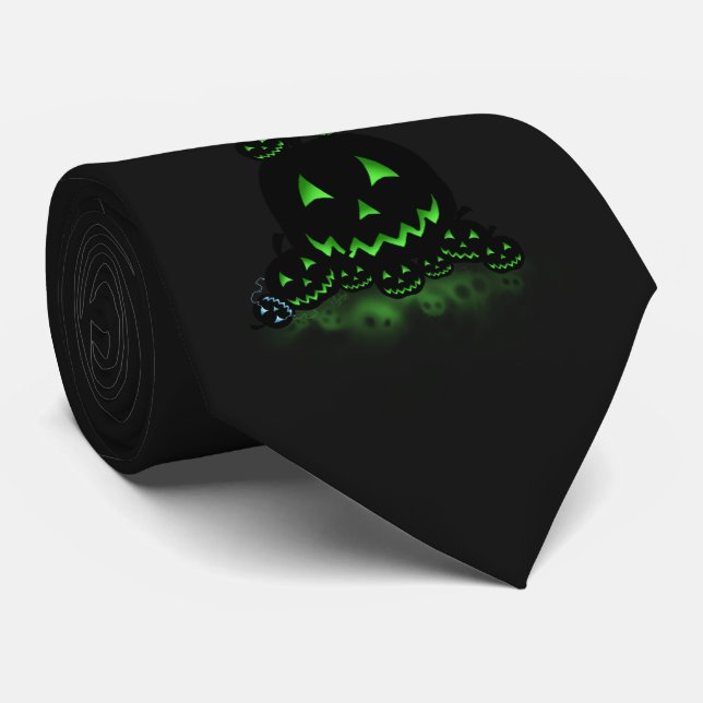 Grüne, schwarze Halloween-Kürbislaternen Krawatte (Gerollt)
