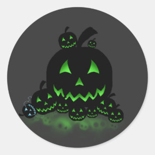 Grüne, schwarze Halloween-Kürbislaternen Runder Aufkleber