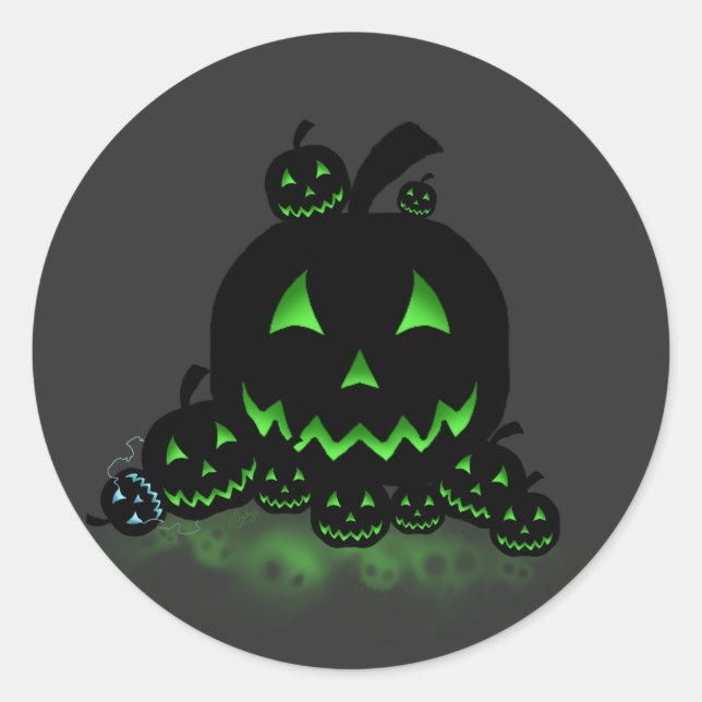 Grüne, schwarze Halloween-Kürbislaternen Runder Aufkleber (Vorderseite)