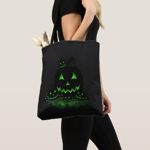 Grüne, schwarze Halloween-Kürbislaternen Tasche