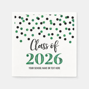 Grüne schwarze Konfetti-Abitur-Jahrgang-2026-Servi Serviette