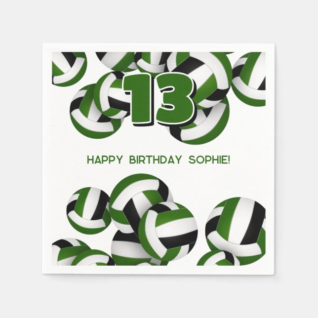 Grüne schwarze Mannschaft - Volleyball-Kindersport Serviette (Vorderseite)
