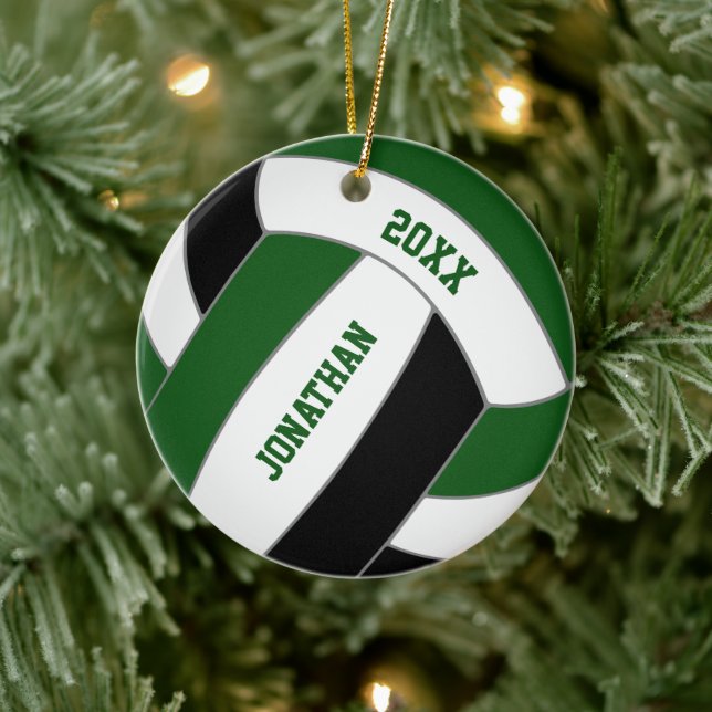 Grüne schwarze Volleyballmannschaft - personalisie Keramik Ornament (Baum)
