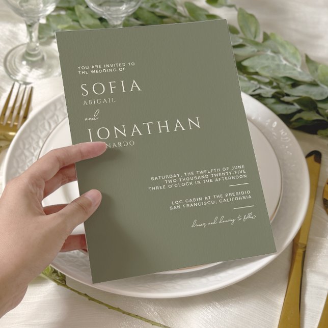 Grüne Seite Minimalistisch Elegante Hochzeit Einladung (Von Creator hochgeladen)