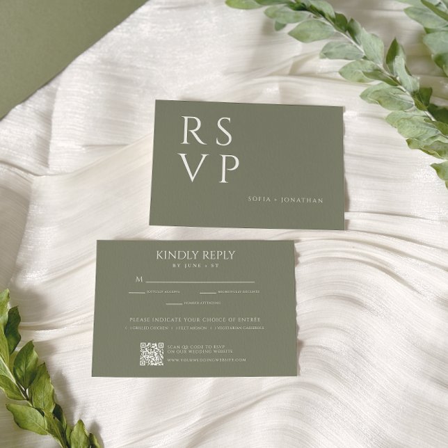 Grüne Seite Minimalistisch Elegante Hochzeit RSVP Karte (Von Creator hochgeladen)