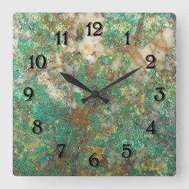 Grüne Serpentine/Chrysocolla Mineral Stone Quadratische Wanduhr