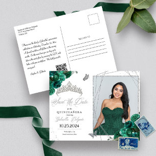 Grüne & silberne Tiara Quinceañera Foto-Postkarte Postkarte