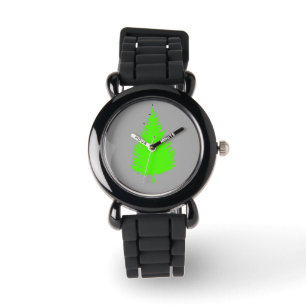 Grüne Silhouette auf grauer Uhr